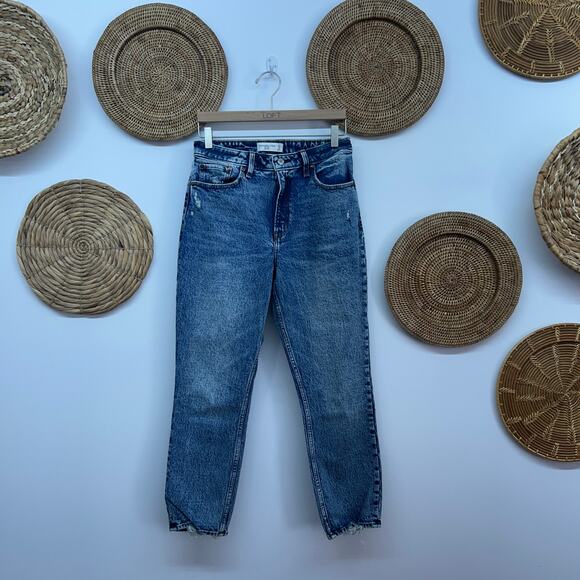 Abercrombie Blue Distressed Raw Edge The Mom High Rise Denim Jeans 27/4 - Picture 1 of 6